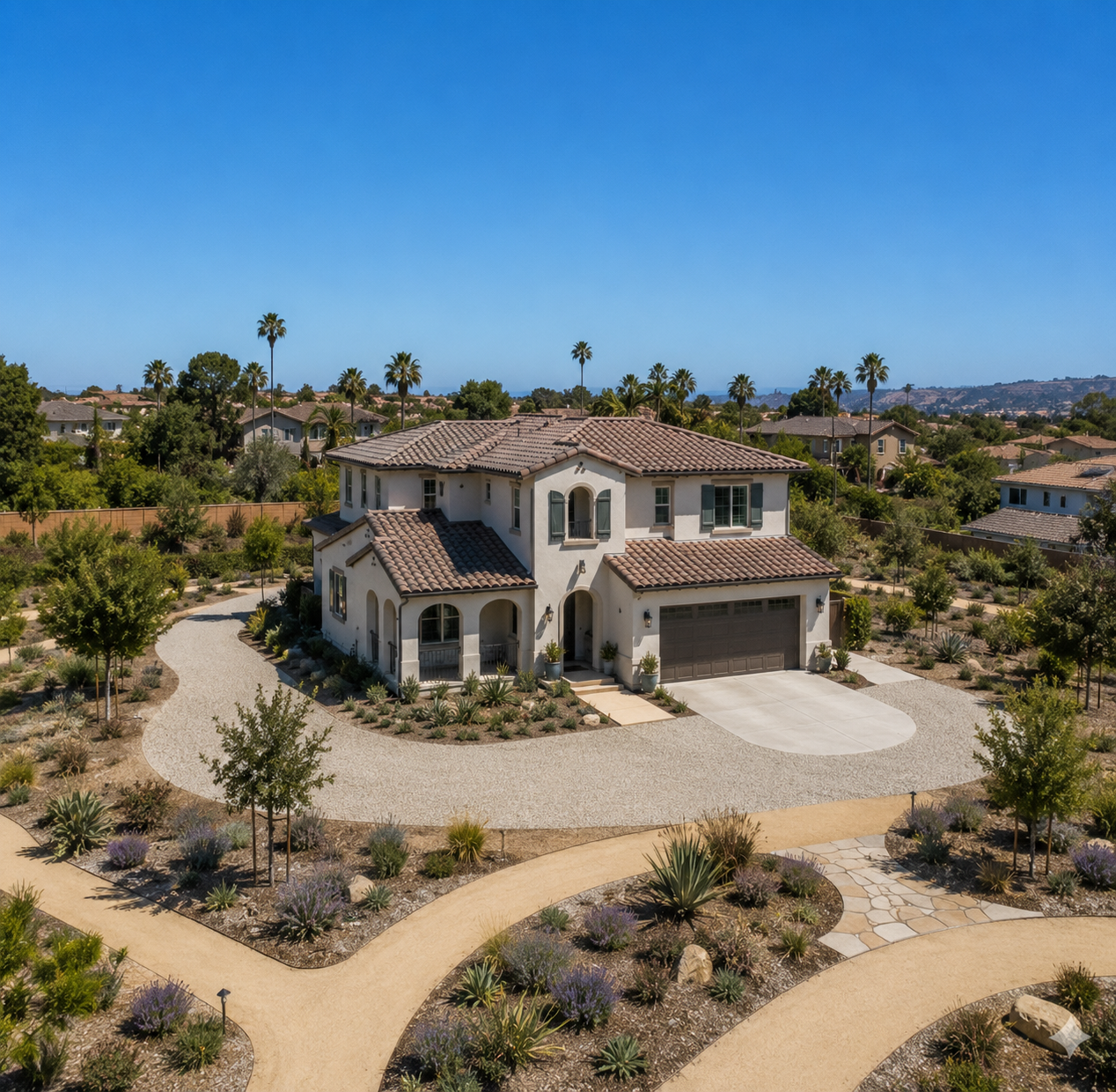 Aerial view of a home with clickable wildfire inspection points